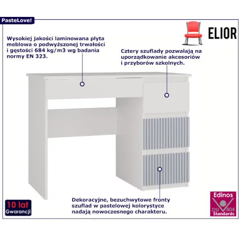 Białe biurko dziecięce z niebieskimi lamelami Arsa 3X