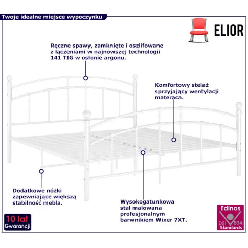 Białe łóżko metalowe w stylu retro Enelox