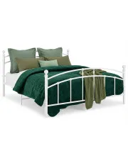 Białe duże metalowe łóżko z zagłówkiem 200x200 cm - Serafi w sklepie Edinos.pl