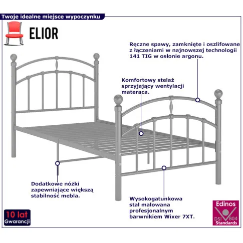Szare loftowe łóżko metalowe Enelox