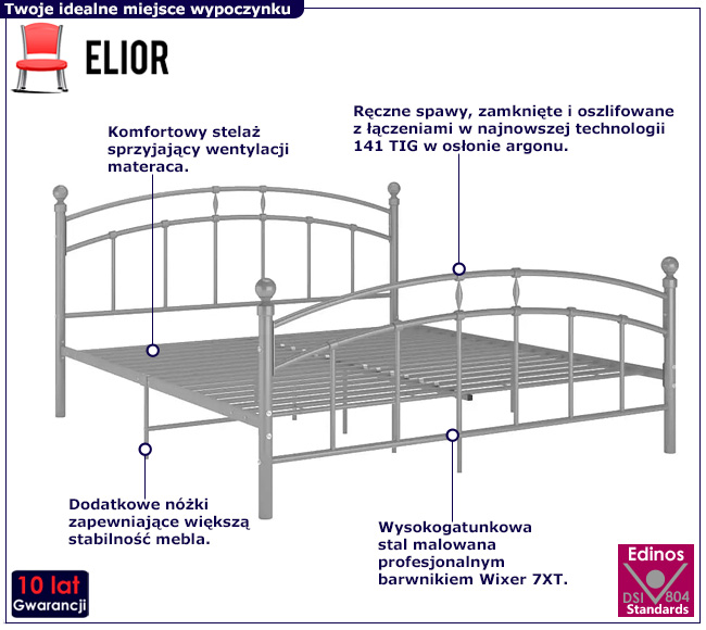 Szare metalowe łóżko Orelia