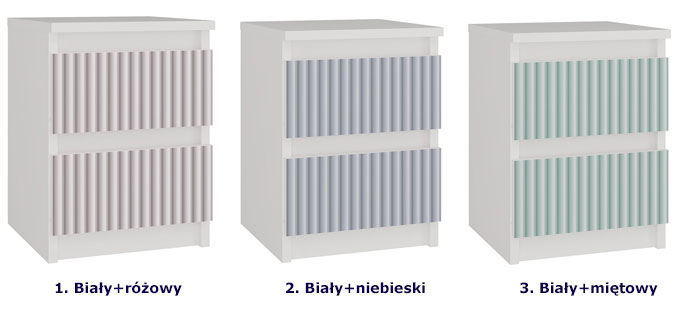 Biała szafka nocna dziecięca z różowymi szufladami Foka 5X