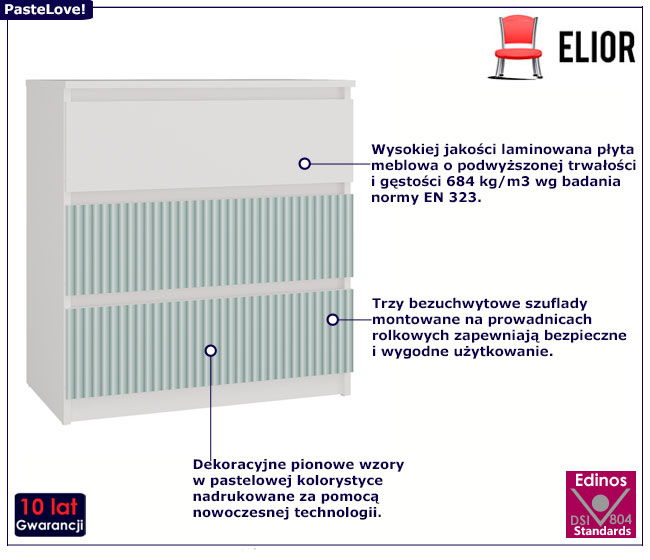 Biało-miętowa dziecięca komoda z 3 szufladami Arsa 6X