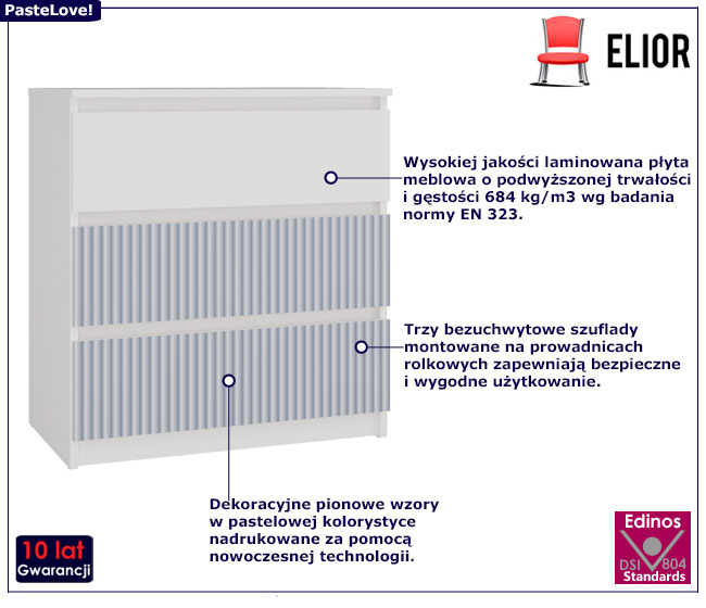 Biało-niebieska dziecięca komoda z 3 szufladami Arsa 6X