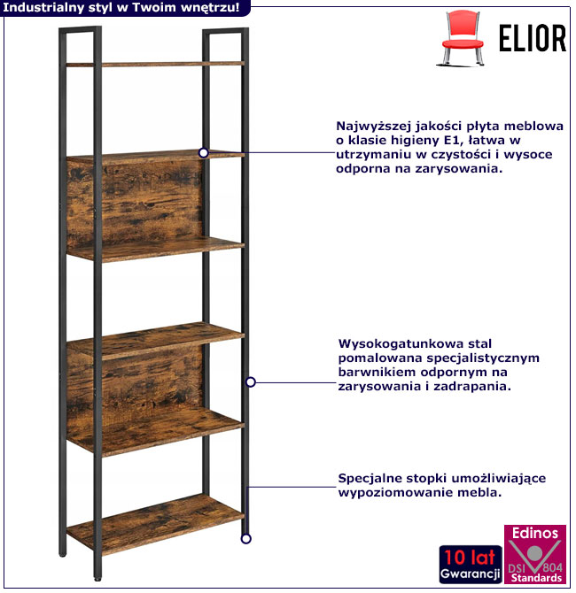 Loftowy metalowy regał do salonu Toria