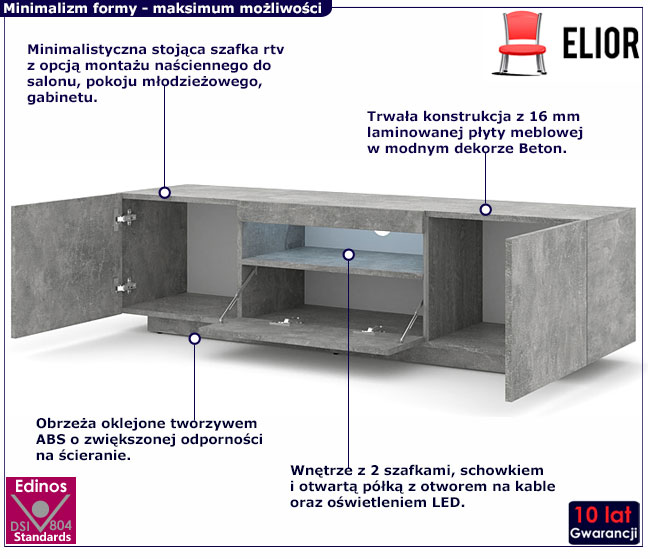 Szafka rtv 150 beton Nalbari 3X