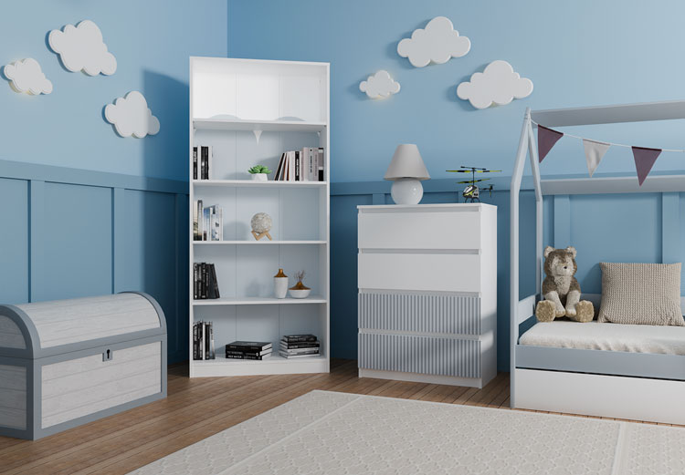 Biało-niebieska komoda do pokoju dziewczynki Bano 7X