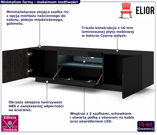 Szafka rtv 150 czarny połysk Talmis 3X