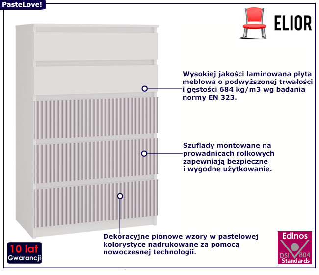 Biało-różowa dziecięca komoda z 4 szufladami Bano 8X