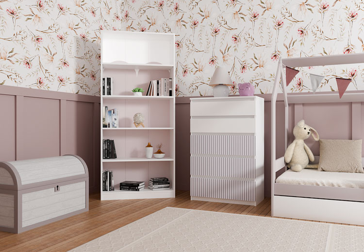 Biało-różowa komoda do pokoju dziewczynki Bano 8X