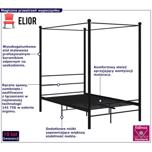 Czarne metalowe łóżko z baldachimem Wertes