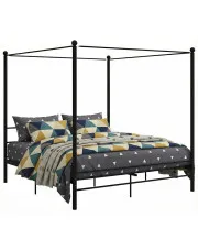 Czarne industrialne łóżko małżeńskie z baldachimem 160x200 cm - Aveiro w sklepie Edinos.pl