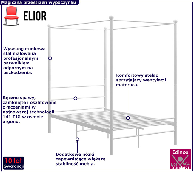 Białe metalowe łóżko z baldachimem Wertes