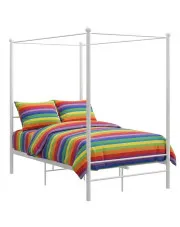 Białe podwójne łóżko z baldachimem 140x200 cm - Aveiro w sklepie Edinos.pl