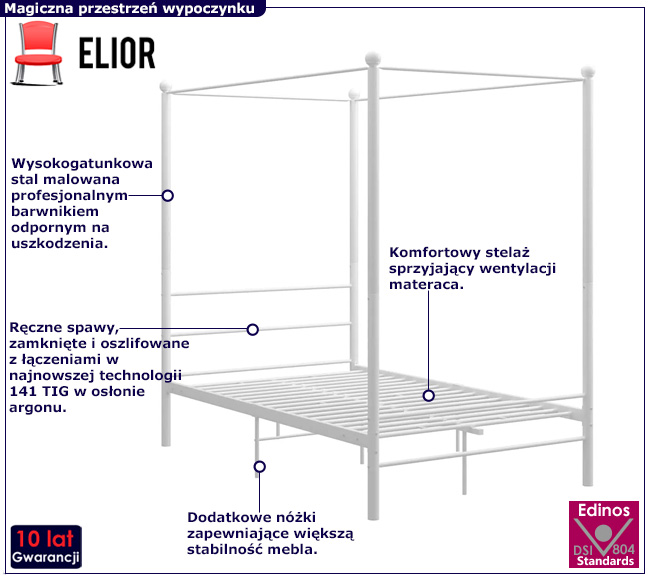 Białe metalowe łóżko z baldachimem Aveiro