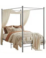 Szare rustykalne łóżko z baldachimem 120x200 cm - Aveiro w sklepie Edinos.pl