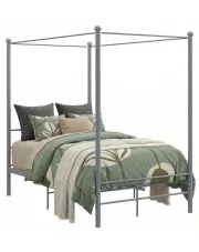 Szare podwójne łóżko z baldachimem 140x200 cm - Aveiro w sklepie Edinos.pl