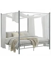 Szare metalowe łóżko dwuosobowe z baldachimem 200x200 cm - Aveiro w sklepie Edinos.pl