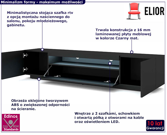 Szafka rtv 200 czarny mat Lemur 4X
