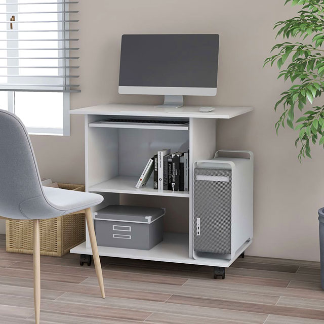 Białe mobilne biurko komputerowe Fortis