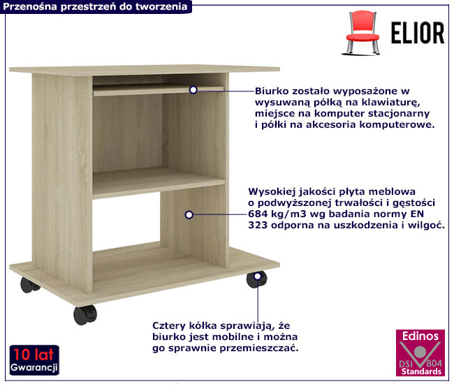 Biurko na kółkach z półkami w kolorze dąb sonoma Fortis