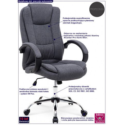 Fotografia Szary tapicerowany biurowy fotel obrotowy - Ariel 2X z kategorii Fotele obrotowe