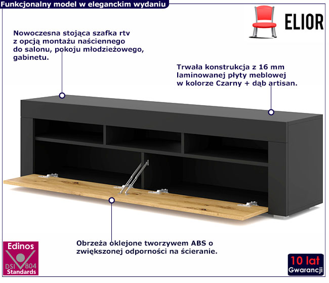 Szafka rtv czarny + dąb artisan Maveri