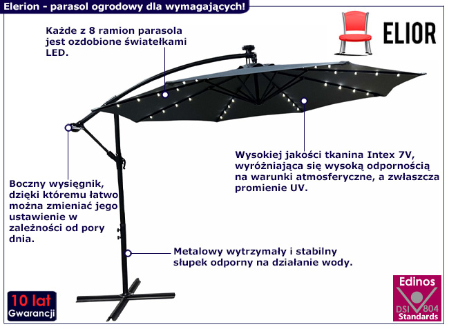 Parasol ogrodowy Elerion kolor ciemnoszary