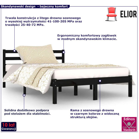 Fotografia Czarne sosnowe łóżko do sypialni 120x200 cm - Lenar 4X z kategorii Łóżka drewniane