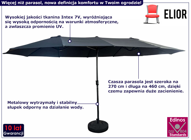 Ciemnoszary parasol ogrodowy Heberi