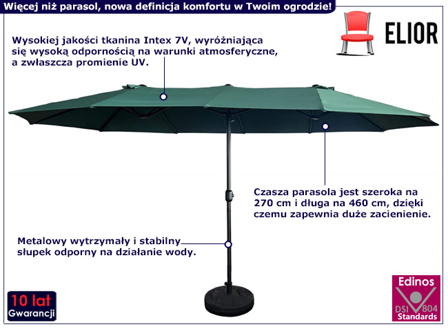 Ciemnozielony parasol ogrodowy Heberi