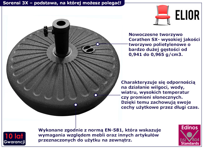 Okrągła podstawa do parasola Sorensi 3X