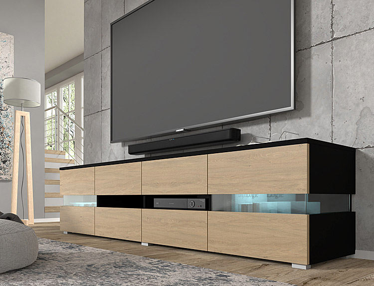 Wizualizacja aranżacji z szafką rtv  czany + dąb Gosmin