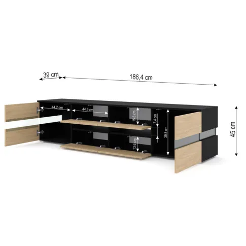 wymiary szafki rtv czarny dąb Divento