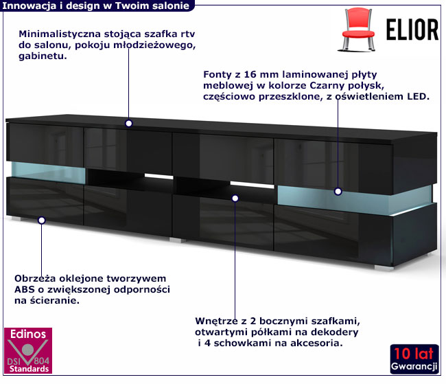 Szafka rtv czarny połysk Gosmin