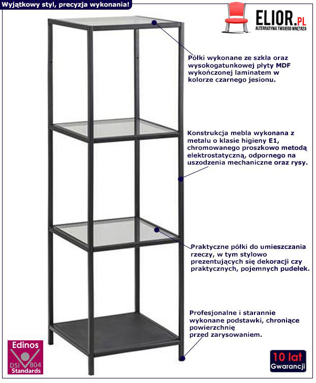 Czarny regał słupek do salonu Medox