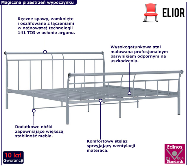 Szare metalowe łóżko z zagłówkiem Keri