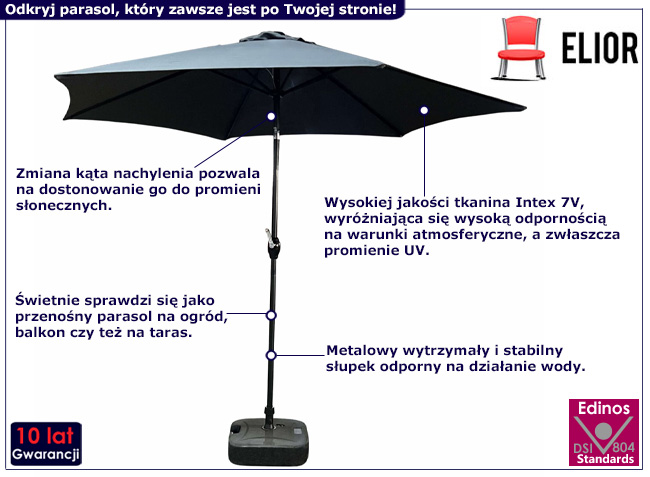 Ciemnoszary parasol ogrodowy Łaross