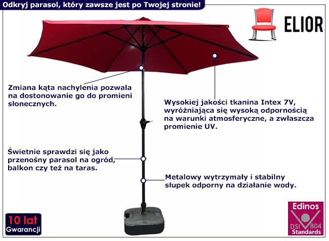 Czerwony parasol ogrodowy Łaross