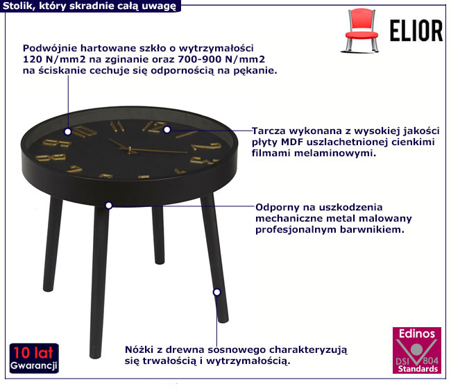 Czarny okrągły stolik kawowy zegar Ahor