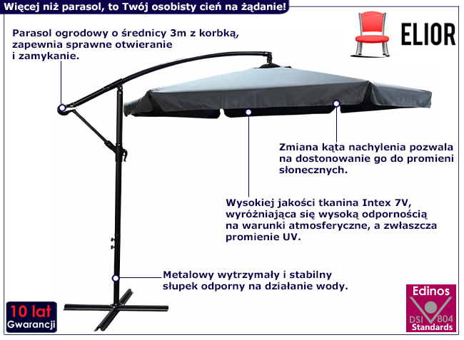 Ciemnoszary parasol ogrodowy Epis