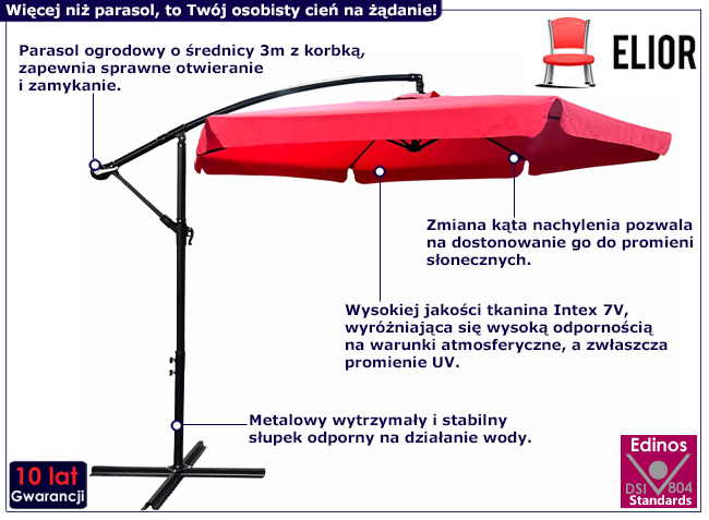 Czerwony parasol ogrodowy Epis