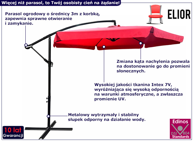 Czerwony parasol ogrodowy Tulior