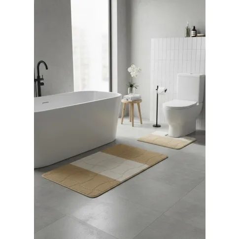 Nowoczesny beżowy komplet chodniczków łazienkowych   Milka