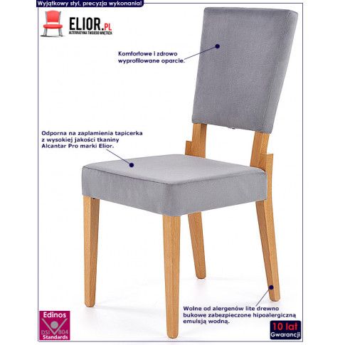 Fotografia Krzesło drewniane tapicerowane Elton - popiel + dąb miodowy z kategorii Krzesła