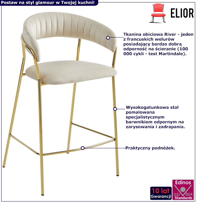 Beżowy hoker z oparciem w stylu glamour Nesto