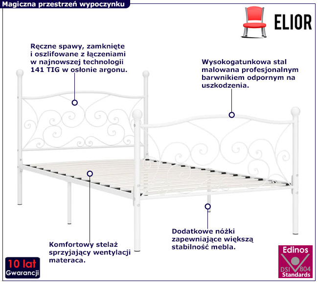 Białe metalowe łózko rozkładane Donner