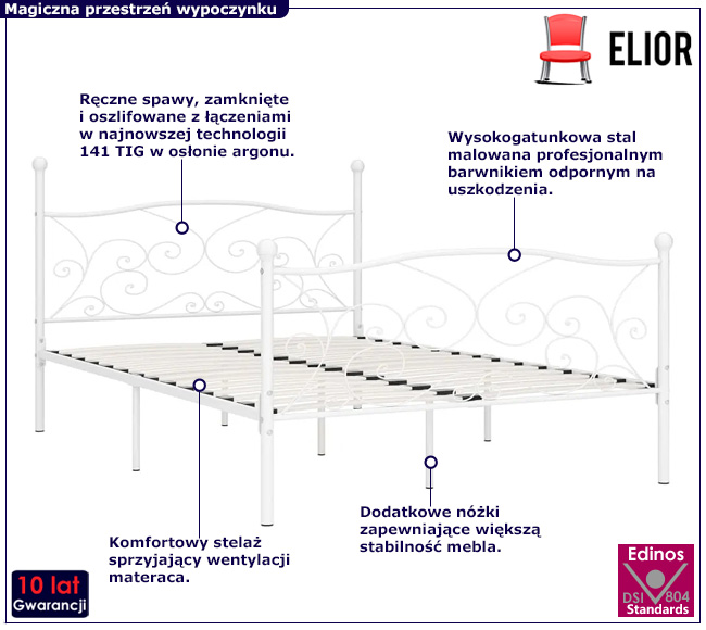 Białe metalowe łózko rozkładane Balto