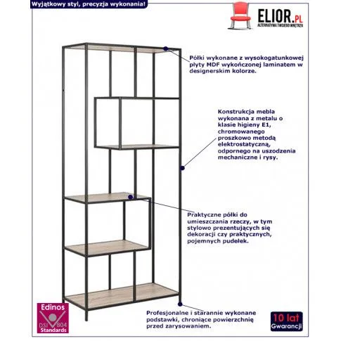 Fotografia Industrialny metalowy regał na książki Medox 3X - dąb sonoma z kategorii Meble do przechowywania
