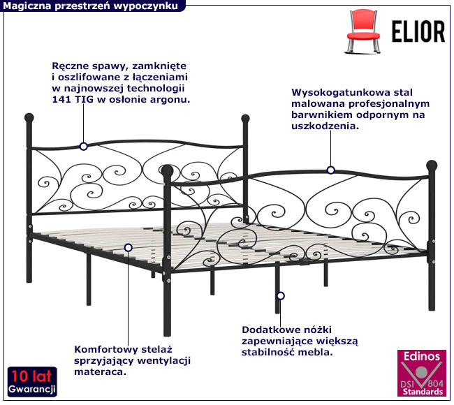 Czarne metalowe łóżko rozkładane Tulvos